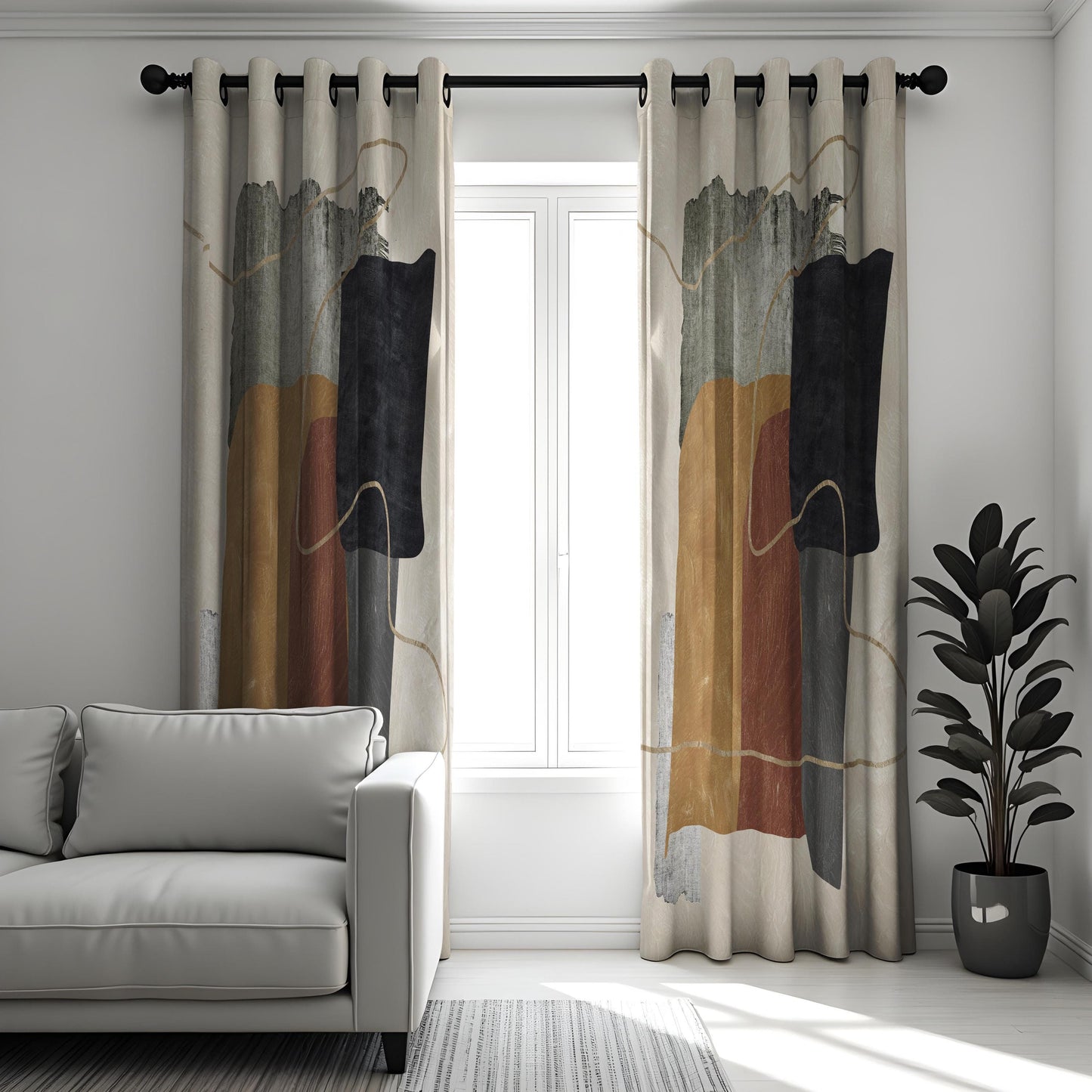 Abstract Modern Curtains, Geometric Art Drapes