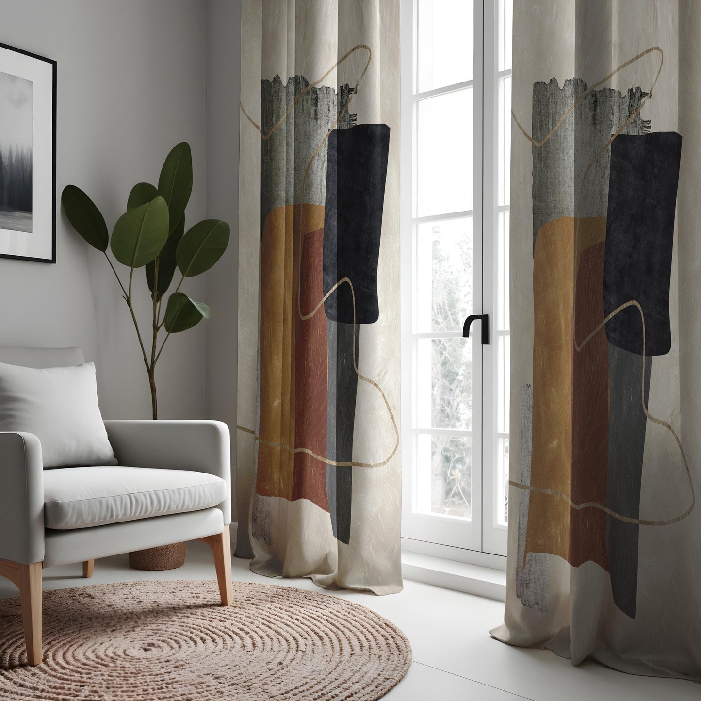 Abstract Modern Curtains, Geometric Art Drapes