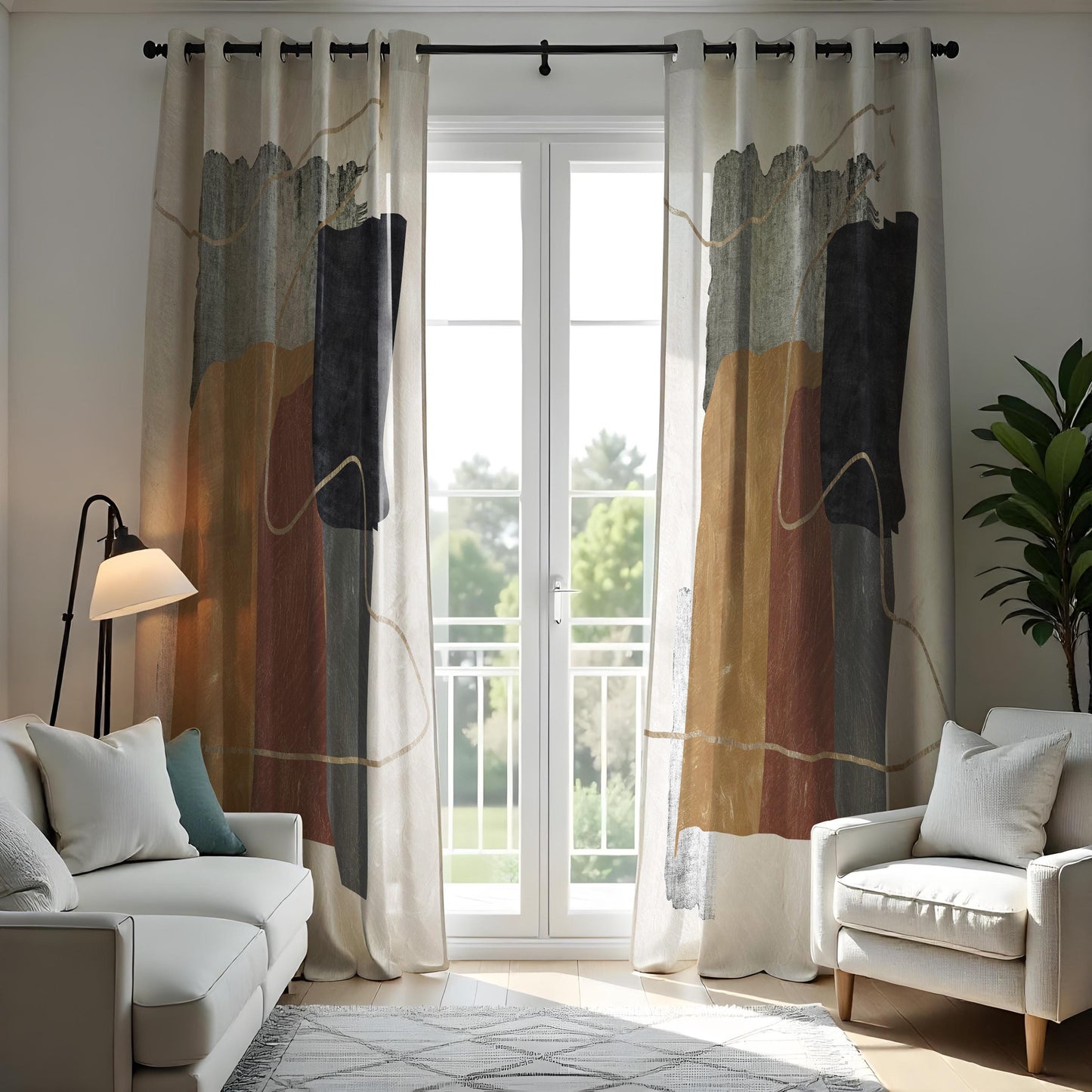 Abstract Modern Curtains, Geometric Art Drapes