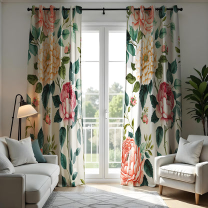 Peony Floral Curtains, Botanical Print Spring Theme Drapes