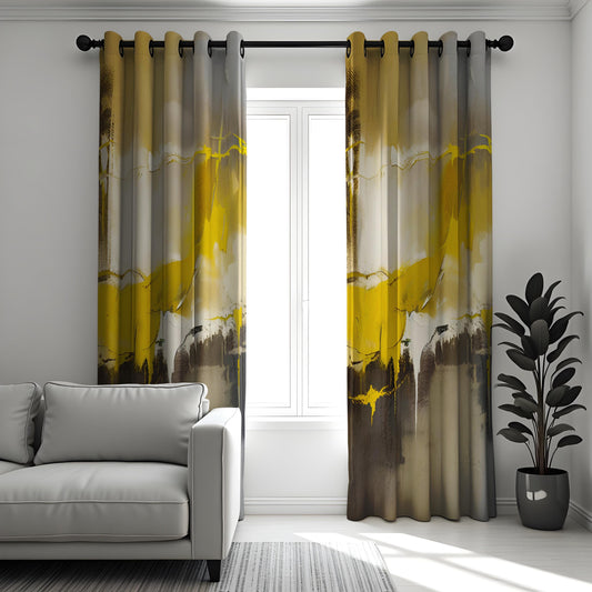 Abstract Yellow and Grey Watercolor Curtain