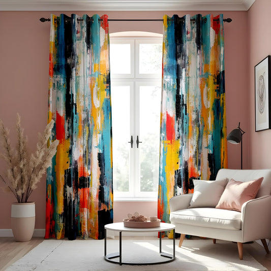 Abstract Art Curtains, Bold Multi-Color Brushstrokes Modern Drapes