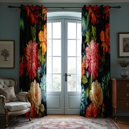 Vibrant Floral Curtains, Large Peony & Rose Drapes, Bold Colors