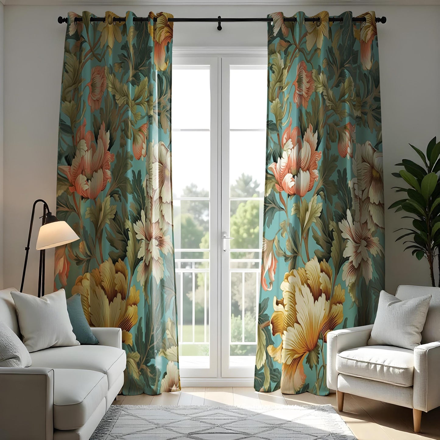Vibrant Floral Curtain, Tropical Flower Print Drape
