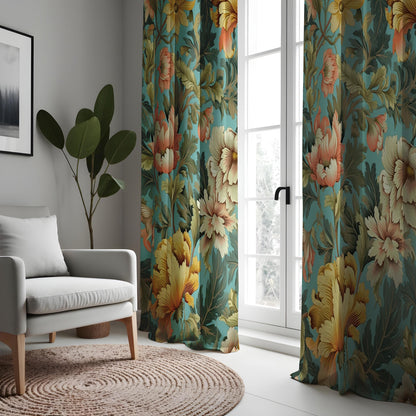 Vibrant Floral Curtain, Tropical Flower Print Drape