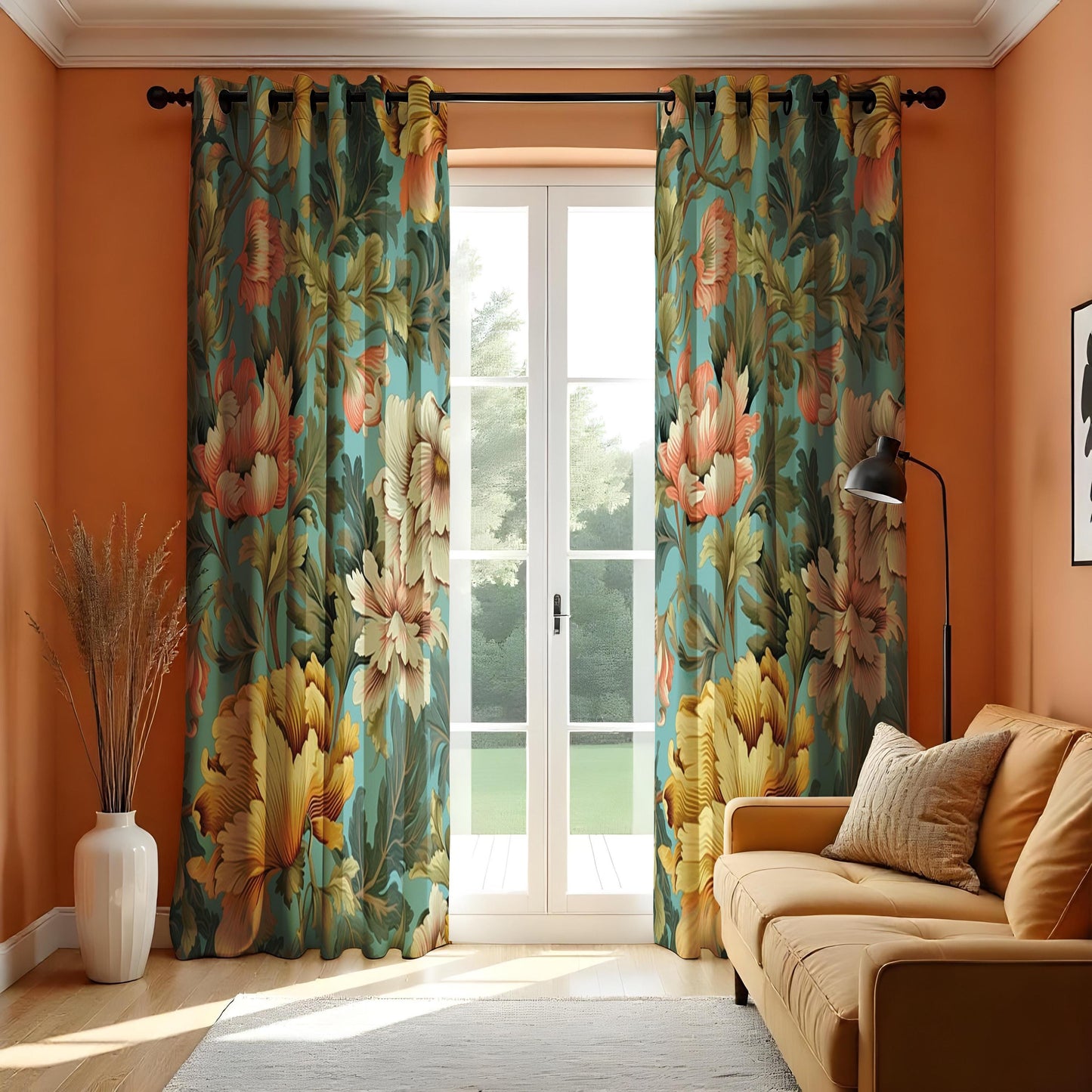 Vibrant Floral Curtain, Tropical Flower Print Drape