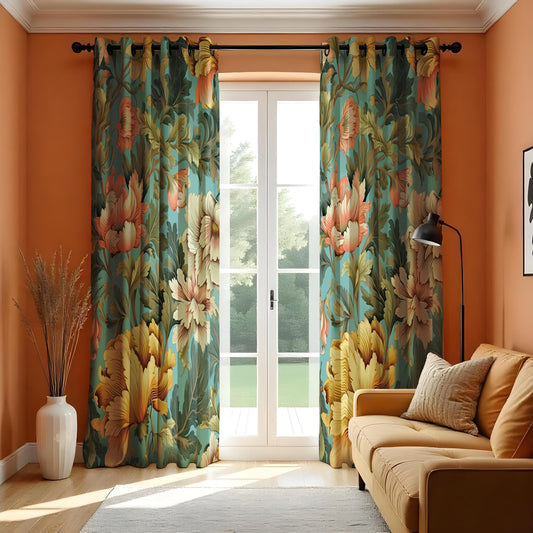 Vibrant Floral Curtain, Tropical Flower Print Drape