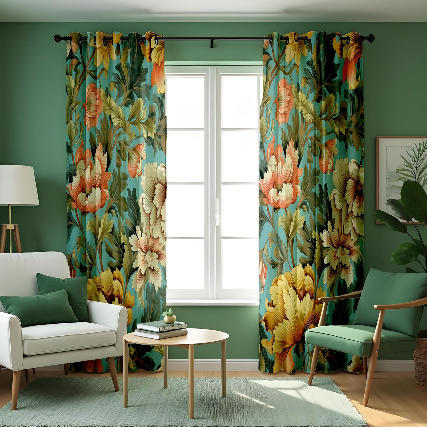 Vibrant Floral Curtain, Tropical Flower Print Drape