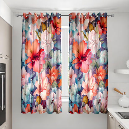 Vibrant Floral Curtains, Multicolored Large Blossom Drapes