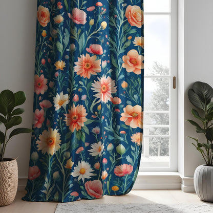 Colorful Poppies & Daisies Curtains, Floral Vibrant Drapes