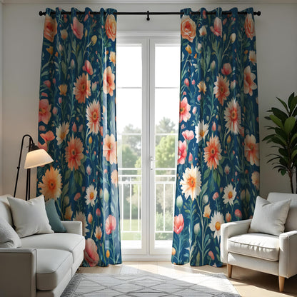 Colorful Poppies & Daisies Curtains, Floral Vibrant Drapes