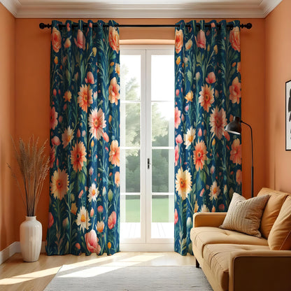 Colorful Poppies & Daisies Curtains, Floral Vibrant Drapes