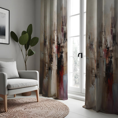 Abstract Art Curtain, Earth Tones Modern Brushstroke Plush Drape
