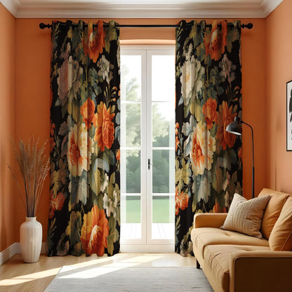 Farmhouse Floral Curtain, Orange & White Flowers Drape
