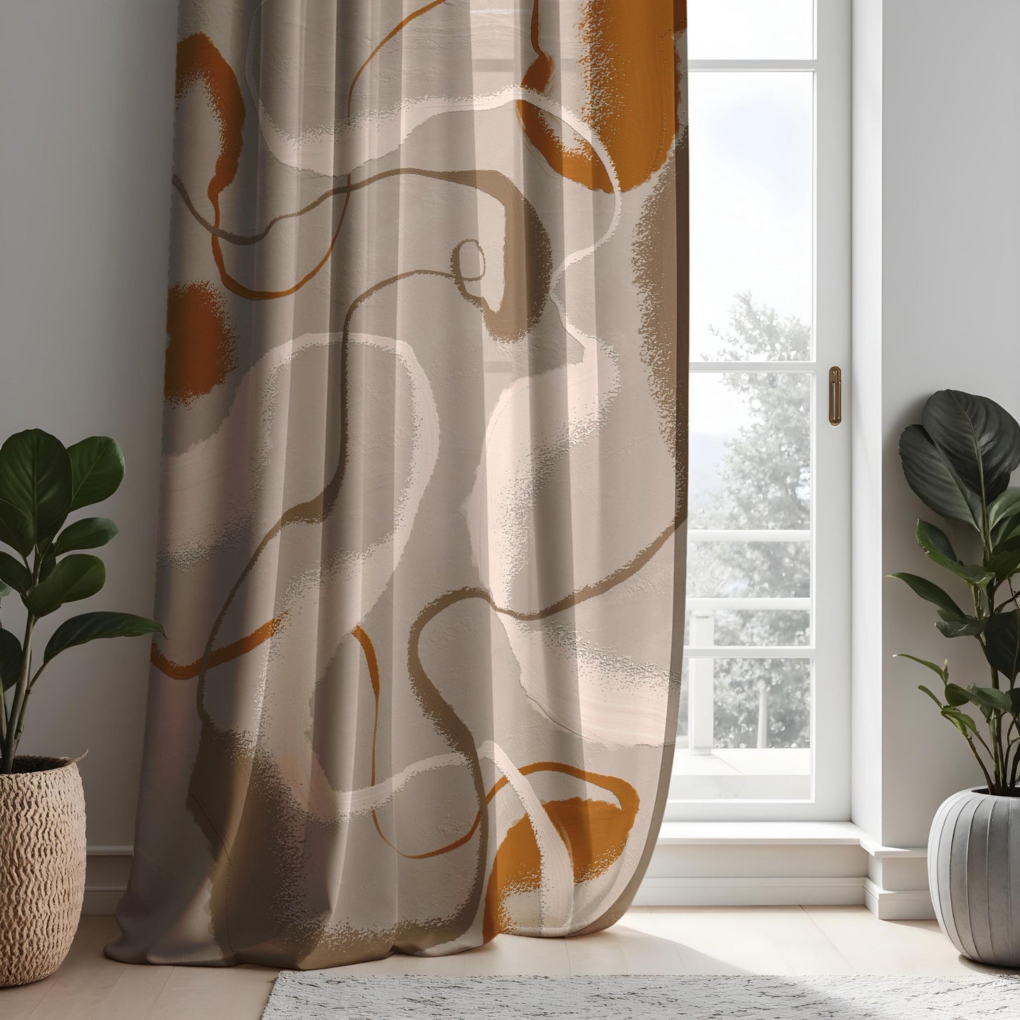 Abstract Neutral & Earthy Tone Curtains, Modern Minimalist Window