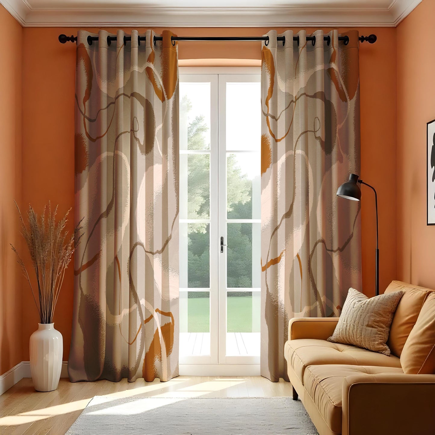 Abstract Neutral & Earthy Tone Curtains, Modern Minimalist Window