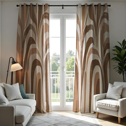 Modern Abstract Wave Curtain, Neutral Brown and Beige Design Drape