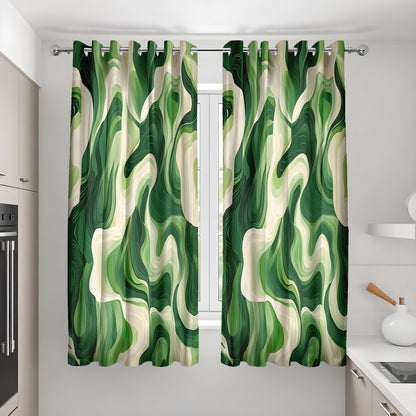 Green Wavy Pattern Curtains, Modern Bold Fluid Shape Drapes
