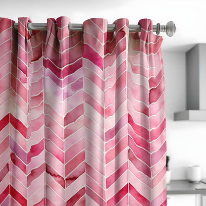 Pink Chevron Curtains, Watercolor Herringbone Drapes