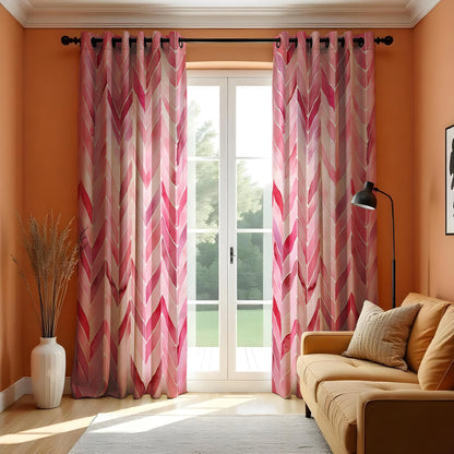 Pink Chevron Curtains, Watercolor Herringbone Drapes