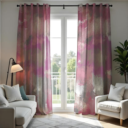 Pink & Gray Abstract Watercolor Curtains, Modern Window Treatment