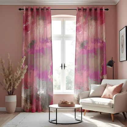 Pink & Gray Abstract Watercolor Curtains, Modern Window Treatment