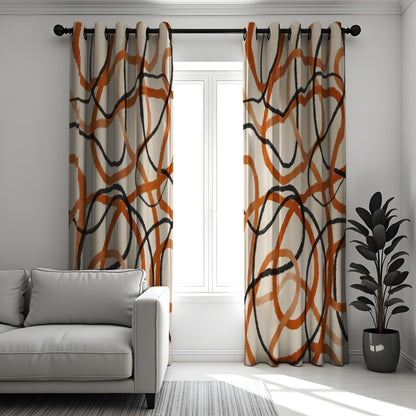 Abstract Neutral Brown & Cream Curtain, Modern Geometric Drape