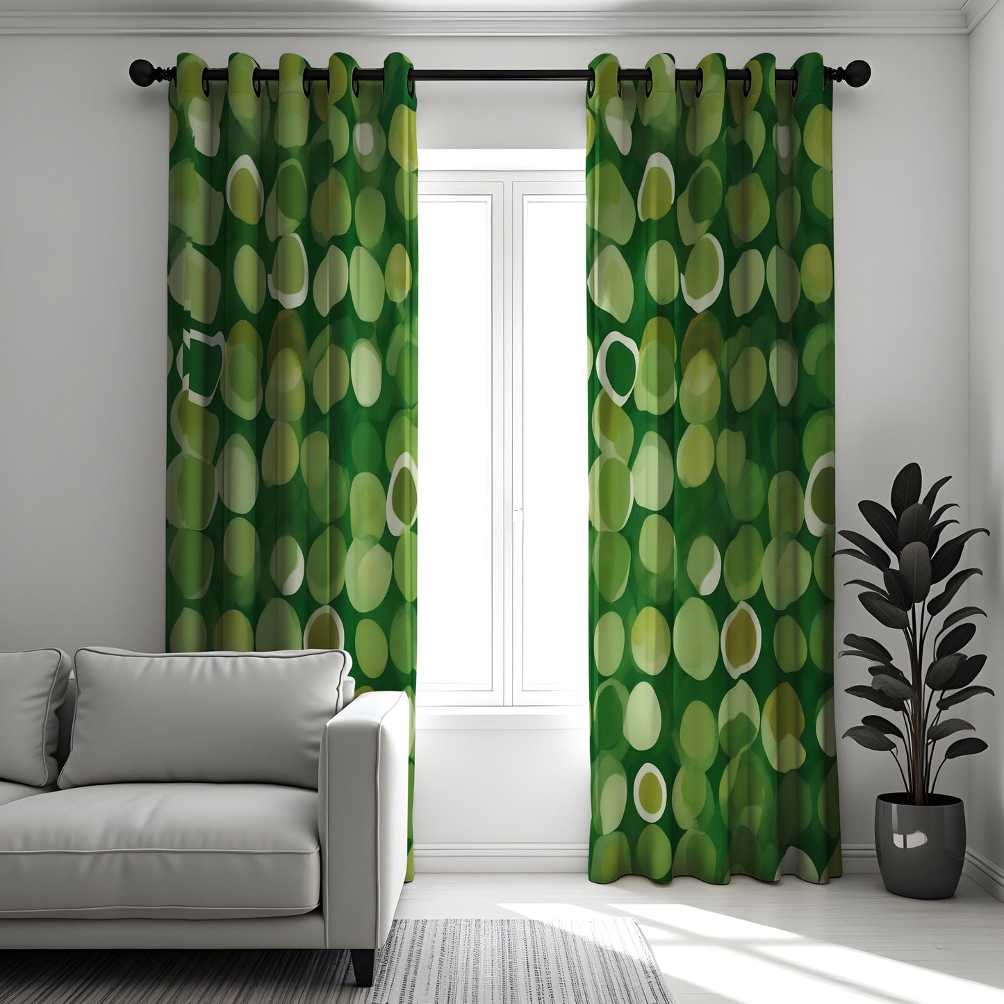 Modern Green Polka Dot Curtains, Bold Circle Design Drapes