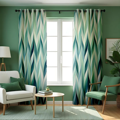 Geometric Green and Blue Curtains, Modern Abstract Pattern Drapes