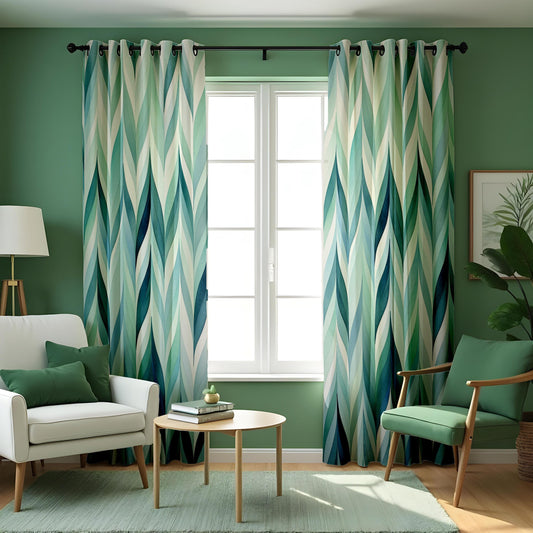 Geometric Green and Blue Curtains, Modern Abstract Pattern Drapes