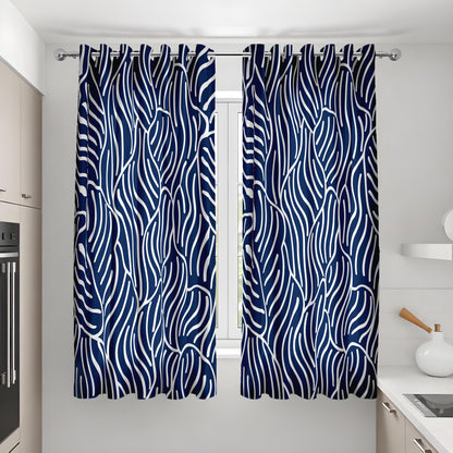 Navy Blue Abstract Leaf Curtains, Modern Minimalist Drapes