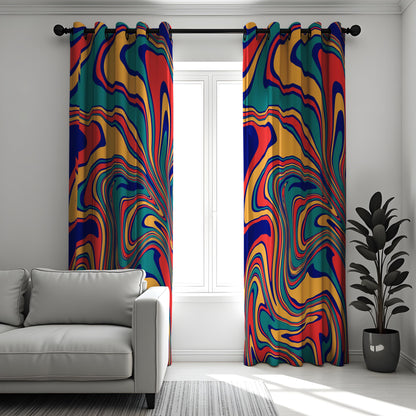 Vibrant Abstract Swirl Curtains, Colorful Retro Design Drapes