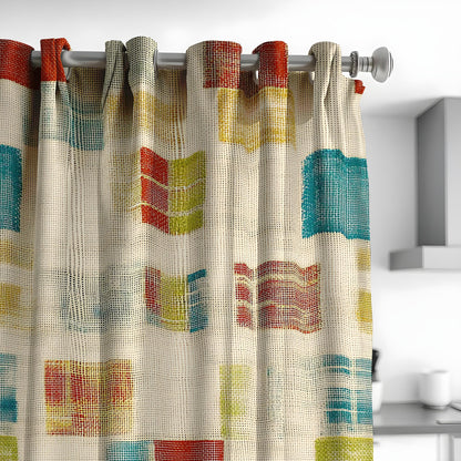 Geometric Pattern Curtains, Colorful Abstract Drapes, Modern Window
