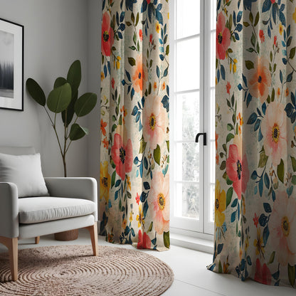 Vibrant Red and Yellow Floral Curtains, Boho Chic Window Treatment