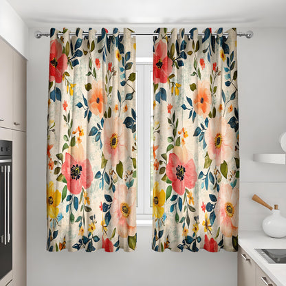 Vibrant Red and Yellow Floral Curtains, Boho Chic Window Treatment