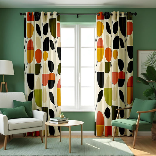 Retro Geometric Curtains, Mid Century Modern Drapes