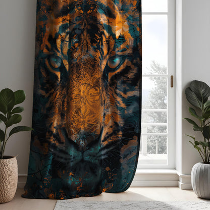 Tiger Face Curtain, Bold Animal Print Drape, Wild Jungle Window
