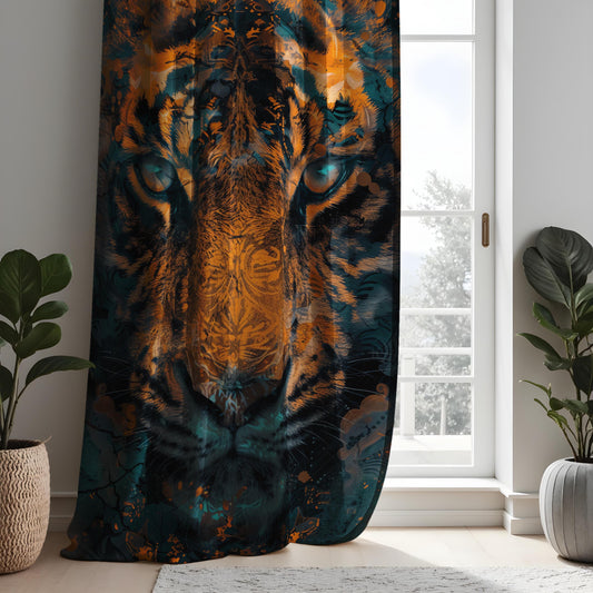 Tiger Face Curtain, Bold Animal Print Drape, Wild Jungle Window