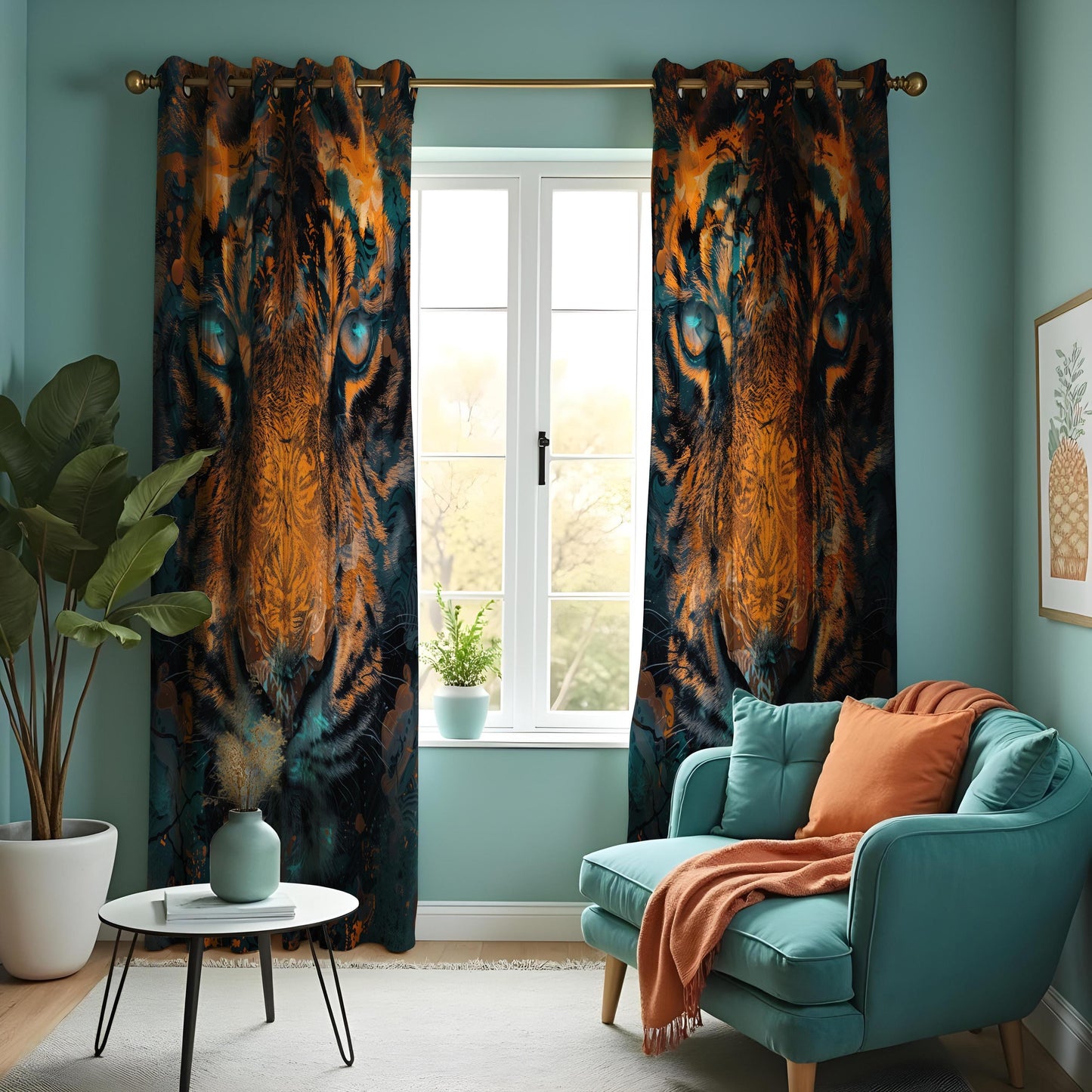 Tiger Face Curtain, Bold Animal Print Drape, Wild Jungle Window
