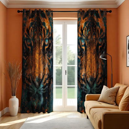 Tiger Face Curtain, Bold Animal Print Drape, Wild Jungle Window