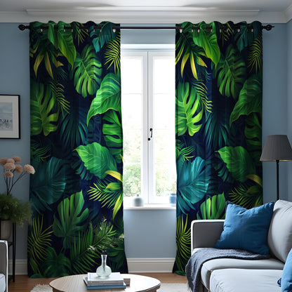 Tropical Leaf & Lush Green Curtains, Monstera and Fern Print Drapes