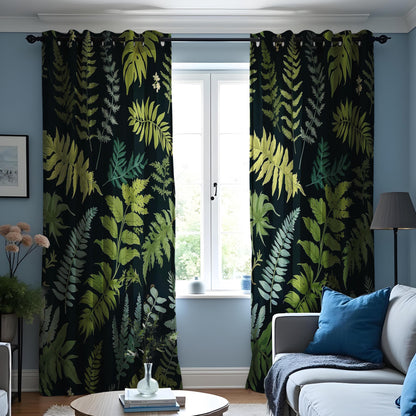 Fern Print Curtain, Green Leafy Drape, Tropical Plant Window