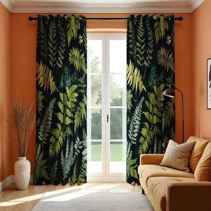 Fern Print Curtain, Green Leafy Drape, Tropical Plant Window
