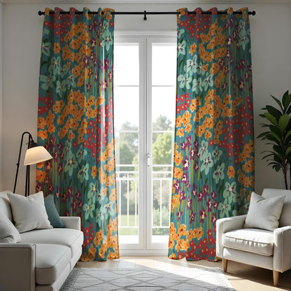 Vibrant Floral Eyelet Curtains, Bold Botanical Window Drapes