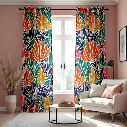 Colorful Tropical Leaf Curtains, Bold Floral Print Drapes