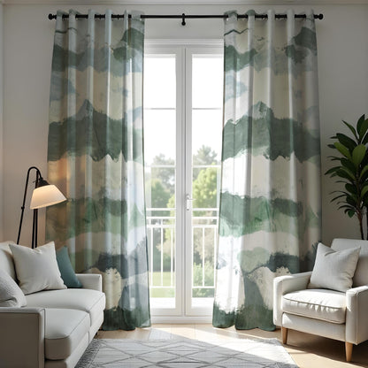 Watercolor Mountain Landscape Curtains, Serene Abstract Nature Drapes