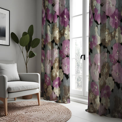 Watercolor Floral Eyelet Curtains, Abstract Flower Print Drapes