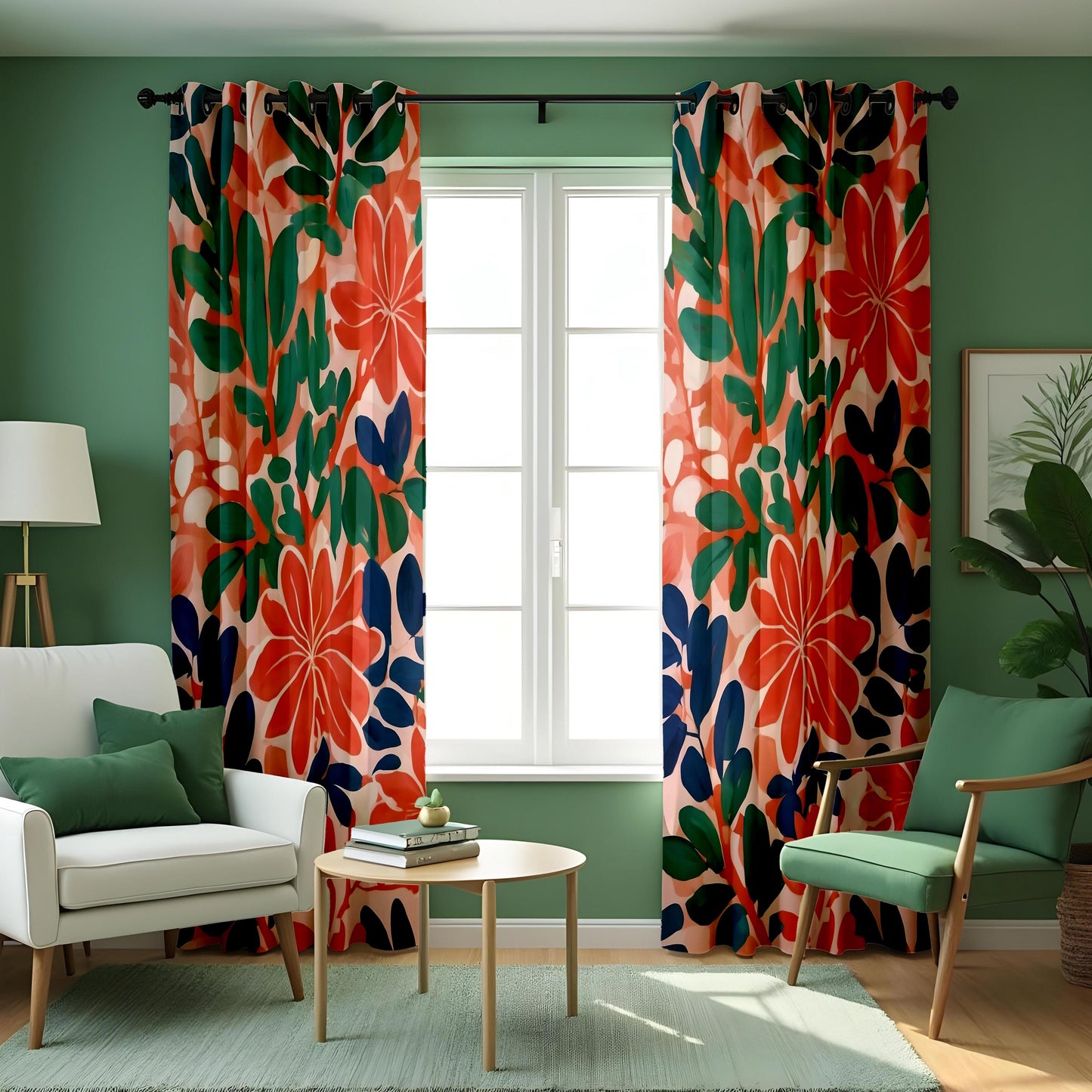 Bold Tropical Floral Curtains, Vibrant  Botanical Print Drapes