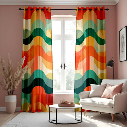 Retro Colorful Wave Pattern Curtain, Bold Abstract Drape