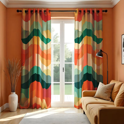 Retro Colorful Wave Pattern Curtain, Bold Abstract Drape
